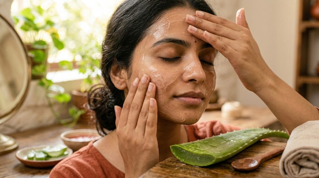 Daily aloe vera face massage for dark spots according to traditional Ayurveda.